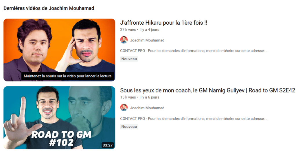 capture d'écran de la chaîne youtube de Jo